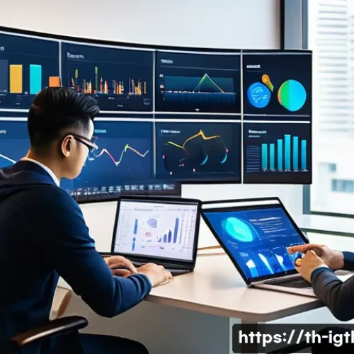 Home 32 디지털 컴패니언십과 사용자 친화성 - A modern Thai digital marketing office scene showing a diverse team of professionals analyzing user ...