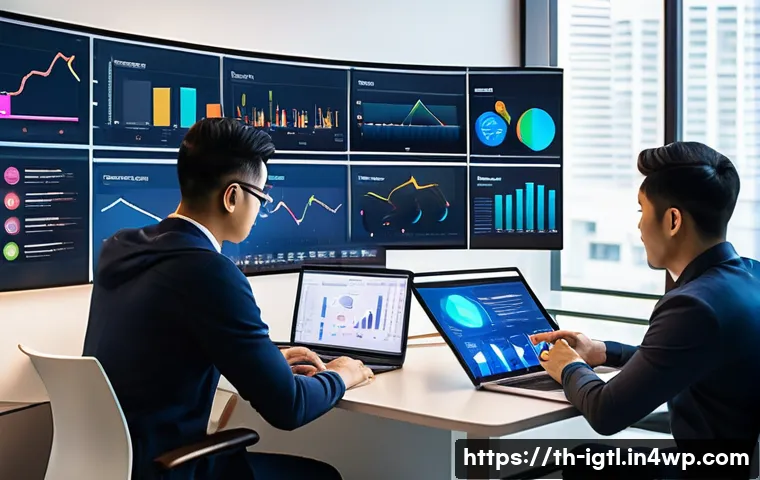 디지털 컴패니언십과 사용자 친화성 - A modern Thai digital marketing office scene showing a diverse team of professionals analyzing user ...