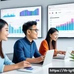 Home 19 디지털 컴패니언십의 채널 전략 - A modern digital marketing team in a bright, contemporary Thai office space analyzing consumer behav...